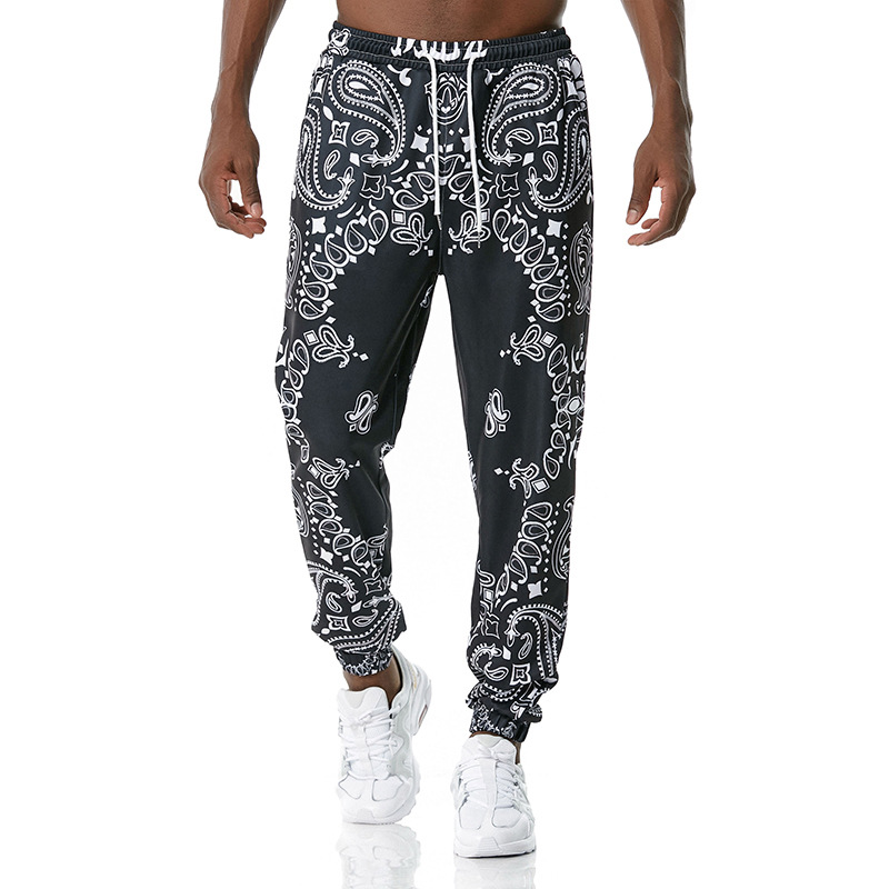 Streetwear Brand Joggers - Mens Black Paisley Print Sweatpants Brand