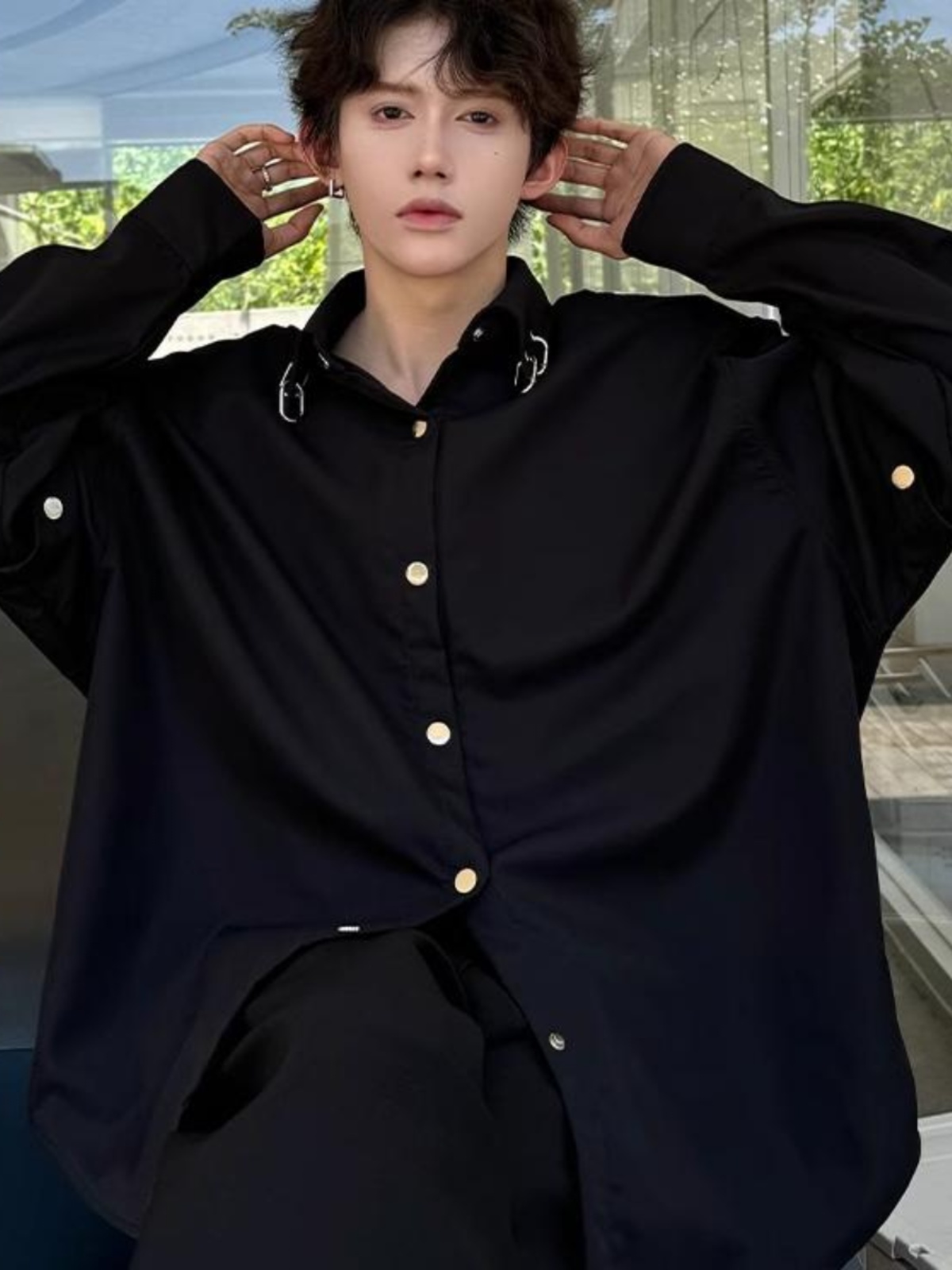 Black Long Sleeve Collared Men - đánh giá và giá Streetwear Brand Model