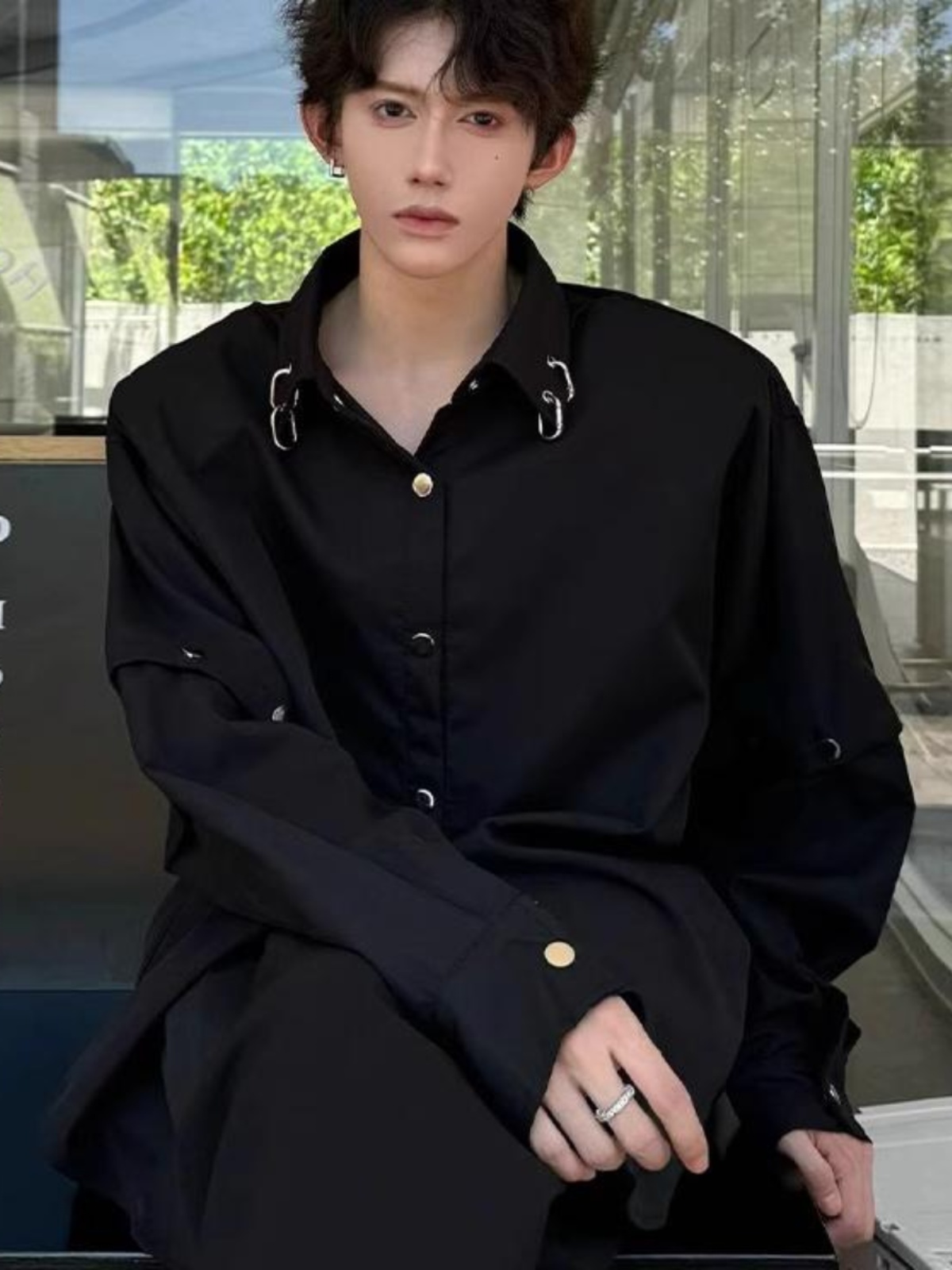 Black Long Sleeve Collared Men - đánh giá và giá Streetwear Brand Model